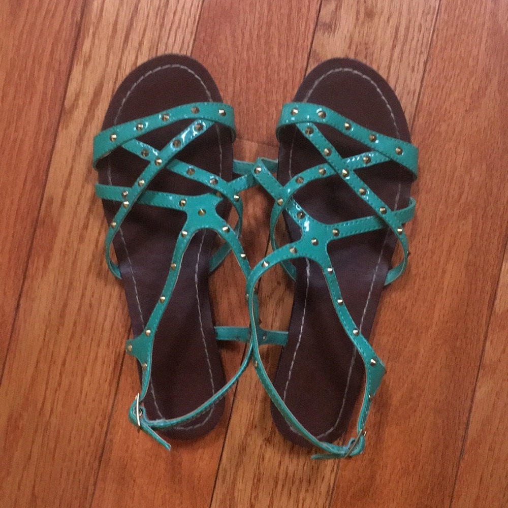Green Studded Flat Sandals size 7